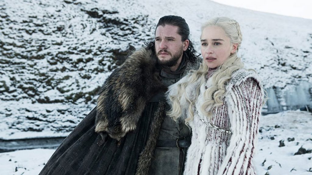 Photo de game of thrones saison 8 montrant daeneris et Jon snow.