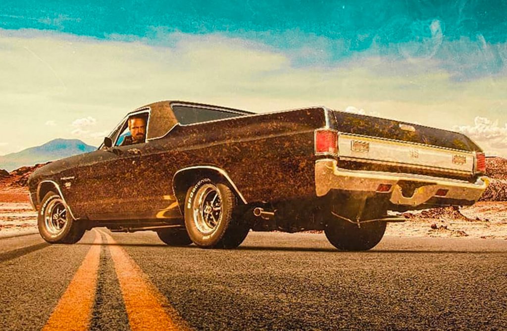 Affiche du film el camino, on y voit la voiture une camino.