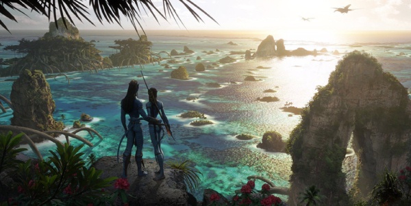 Image issue du film Avatar on y voit les deux personnage observant une vue magnifique.