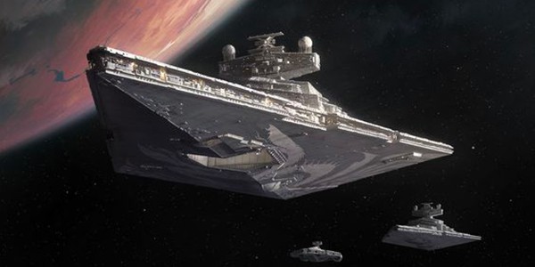 Le Chimaera avec sa flotte de croiseurs impériaux au dessus de la planète Lothal de Star Wars.