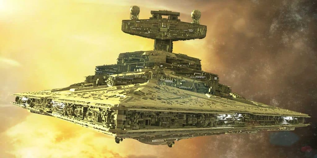 Un croiseur impérial de Star Wars dans l'espace.