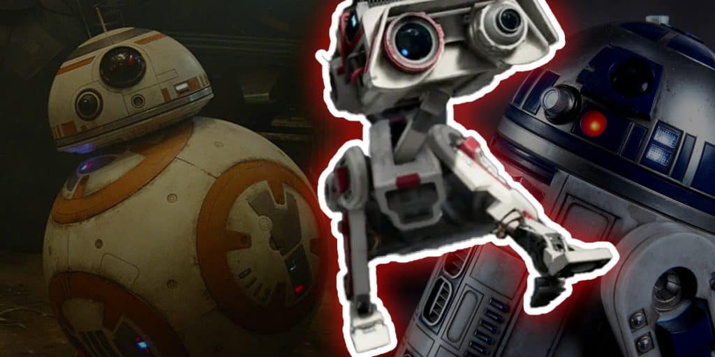 L'image présente trois droides Star Wars dont bb8 à gauche, BD1 au centre et R2 D2 à droite.